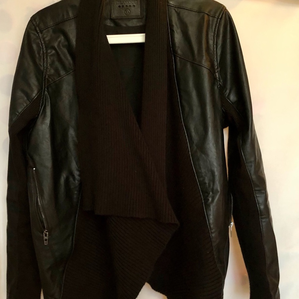 Size XL shawl collar leather and knit jacket